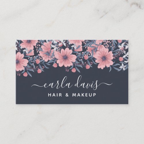 Custom Business Cards 10 Elegant Pink Floral Navy Watercolor Business Business Card
