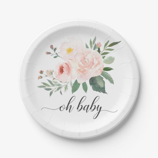 Elegant Pink Floral Oh Baby Shower Plate