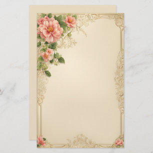 Elegant Pink Floral on Ivory Background Stationery