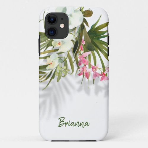 Elegant Pink Floral Palms Shadows Tropical iPhone 11 Case