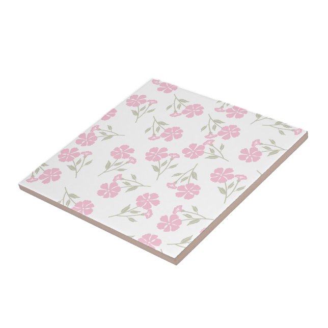 Elegant Pink Floral Pattern Ceramic Tile for Home  (Side)