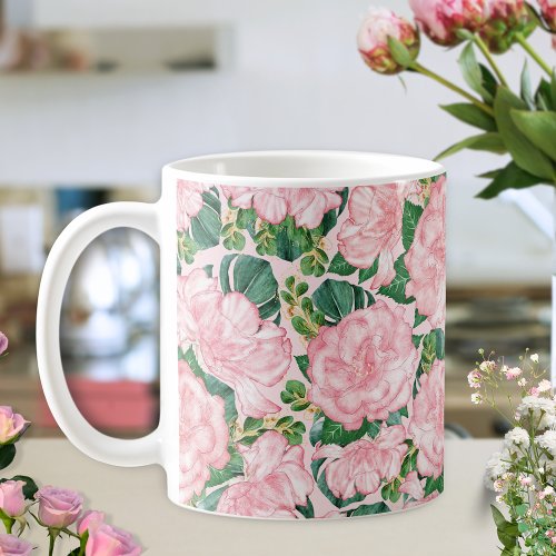 Elegant Pink Floral Pattern Coffee Mug