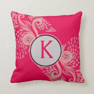 Elegant pink floral pattern monogram throw pillow