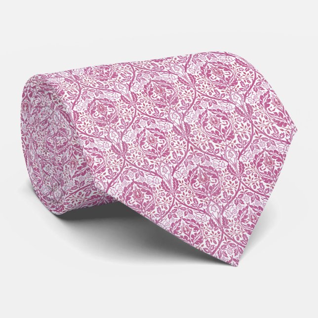 Elegant Pink Floral Pattern Neck Tie (Rolled)
