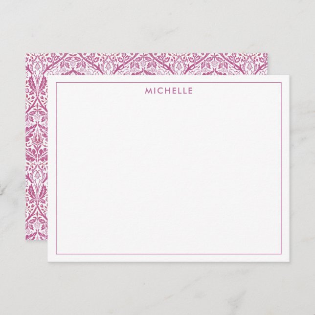 Elegant Pink Floral Pattern Note Card (Front/Back)