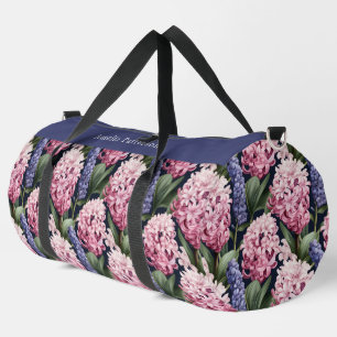 Elegant Pink Floral Pattern Personalized Name Duffle Bag