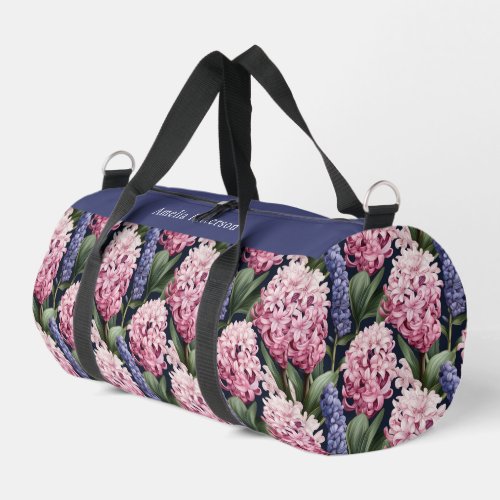 Elegant Pink Floral Pattern Personalized Name Duffle Bag