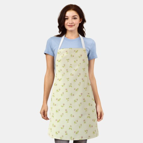 Elegant Pink Floral Pattern Yellow Background  Apron