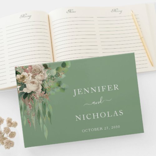 Elegant Pink Floral Peonies Wedding Guest Book