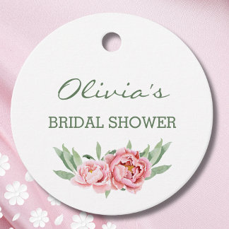 Elegant Pink Floral Peony Bridal Shower  Favor Tags