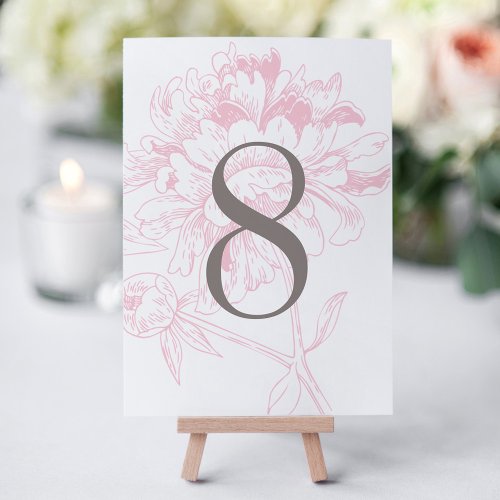 Wedding Table Number | Pink Floral Peony Design Announcement