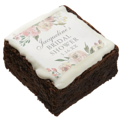 Elegant Pink Floral Personalized Bridal Shower Brownie