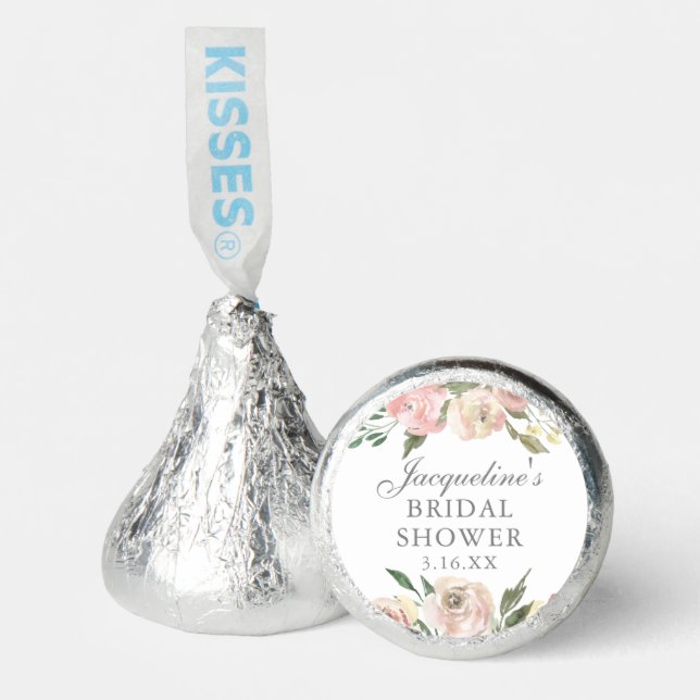 Elegant Pink Floral Personalized Bridal Shower Hershey®'s Kisses® (Front)