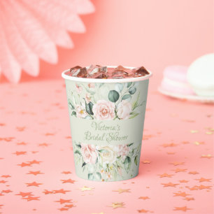 Elegant Pink Floral Personalized Bridal Shower Paper Cups