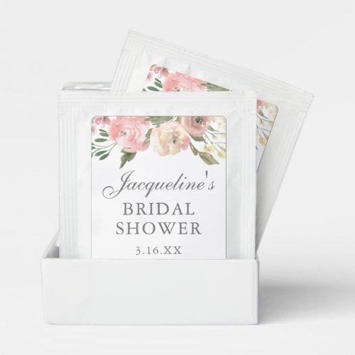 Elegant Pink Floral Personalized Bridal Shower Tea Bag Drink Mix