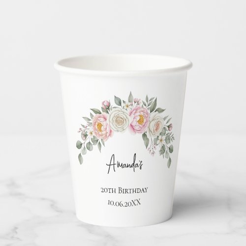 Elegant Pink Floral Personalized Disposable Cup