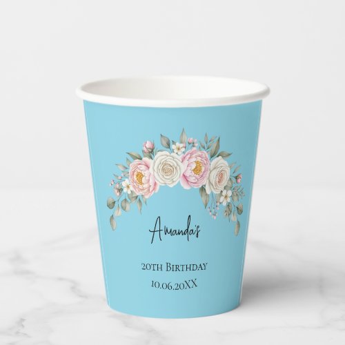 Elegant Pink Floral Personalized Disposable Cup