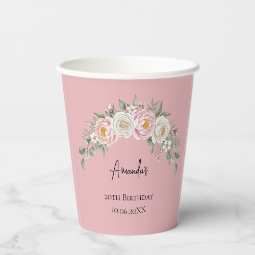Elegant Pink Floral Personalized Disposable Cup