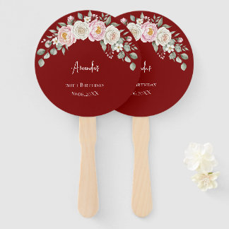 Elegant Pink Floral Personalized Hand Fan Favor