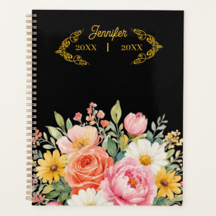 Elegant Pink Floral Personalized Name and Date Planner