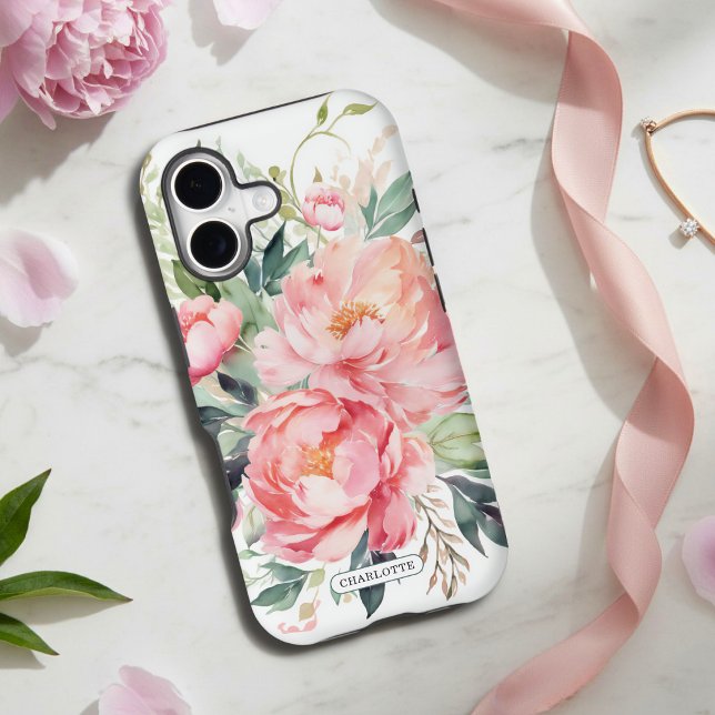 Elegant Pink Floral Personalized Name Gift Case-Mate iPhone Case (Creator Uploaded)