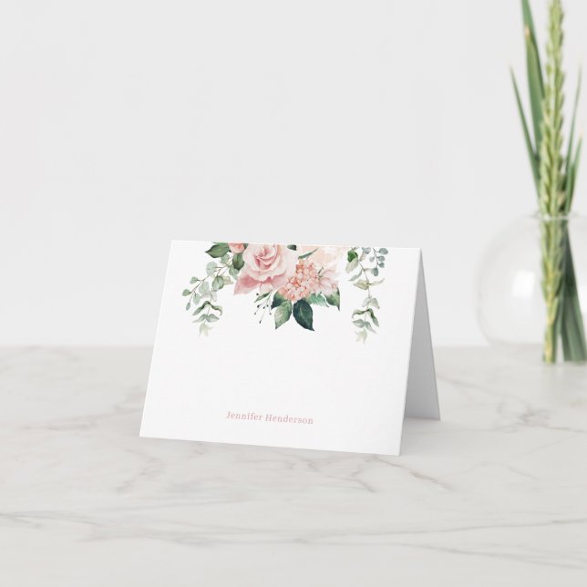Elegant Pink Floral Personalized Note Card (Front)