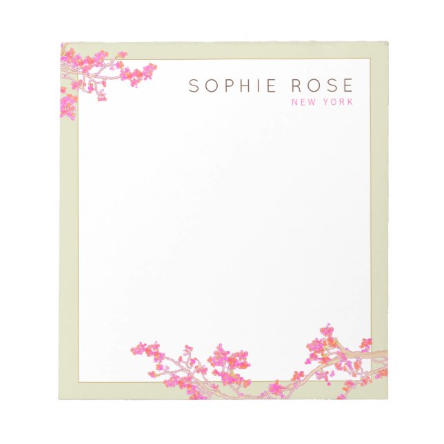 Elegant Pink Floral Personalized Notepad (Front)