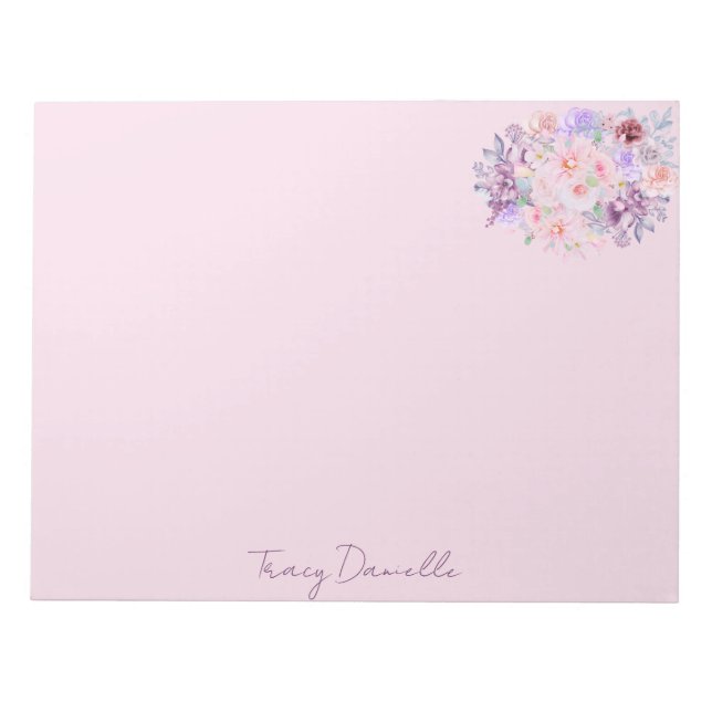 Elegant Pink Floral Personalized Notepad (Front)
