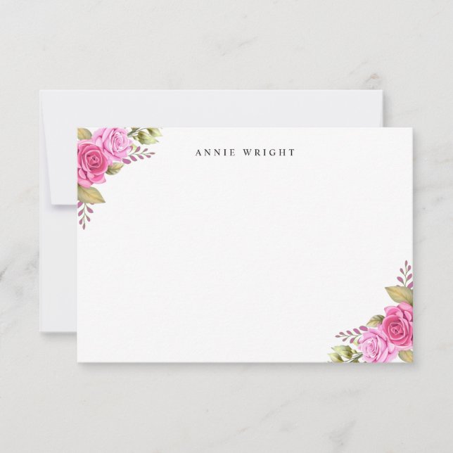 Elegant Pink Floral Personalized Stationery Note Card (Front)