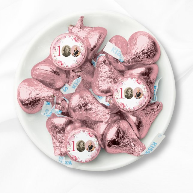 Elegant Pink Floral Photo 100th Birthday Party Hershey®'s Kisses® (Mockup View)