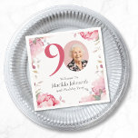 Elegant Pink Floral Photo 90th Birthday Party Napkins<br><div class="desc">Elegant Pink Floral Photo 90th Birthday Party Napkins. Immerse yourself in a delicate blend of watercolor hues, predominantly pink, and intricate floral details that form a whimsical tapestry of elegance. Elevate the personal touch with a custom photo, seamlessly weaving cherished memories into the design. This feminine masterpiece not only captures...</div>