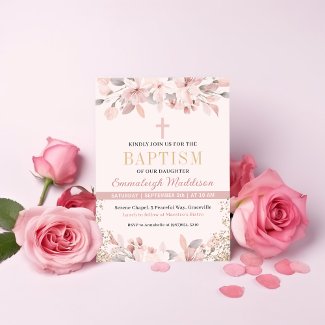 Elegant Pink Floral Photo Baptism