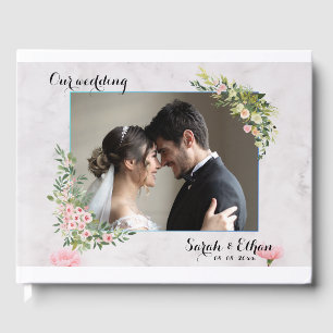 Elegant Pink floral Photo Cherry Blossom Wedding Guest Book