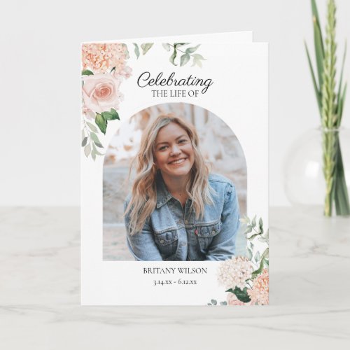 Elegant Pink Floral Photo Funeral Memorial