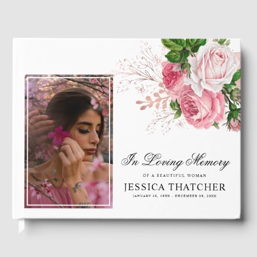 Elegant Pink Floral Photo Memorial Keepsake