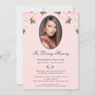 Elegant Pink Floral Photo Memorial Service Invitation