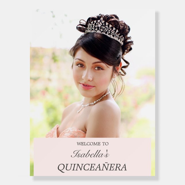 Elegant Pink Floral Photo Quinceañera  Foam Board (Front)
