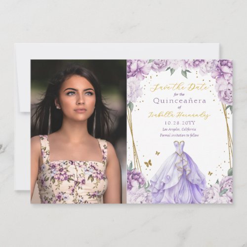 Elegant Pink Floral Photo Quinceaera Save The Date