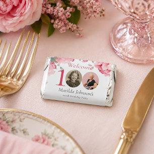Elegant Pink Floral Photo Thank You 100th Birthday Hershey's Miniatures