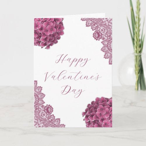 Elegant Pink Floral Photo Valentines Day Holiday Card
