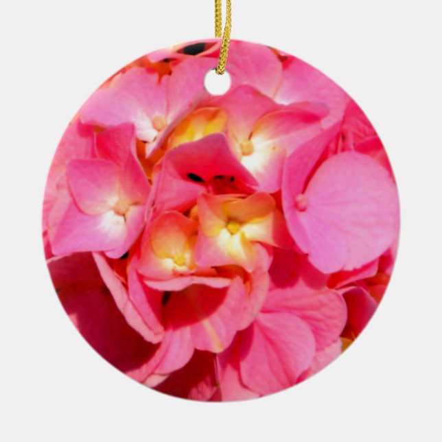 Elegant pink floral pink hydrangea  ceramic ornament (Front)