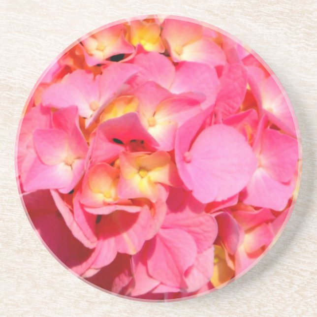 Elegant pink floral pink hydrangea  drink coaster (Front)