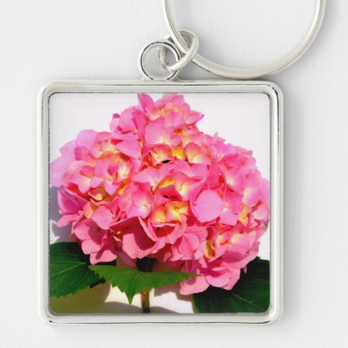 Elegant pink floral pink hydrangea  keychain