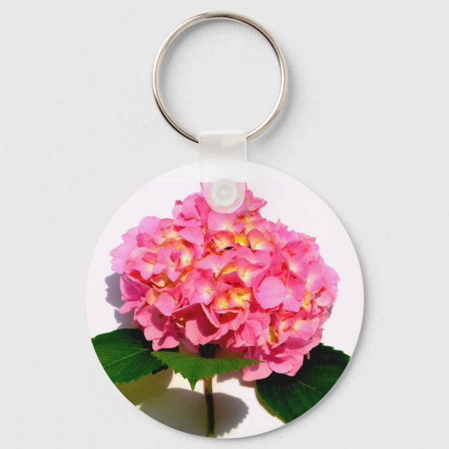 Elegant pink floral pink hydrangea  keychain (Front)