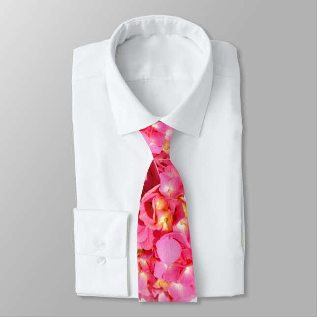 Elegant pink floral pink hydrangea  neck tie (Tied)