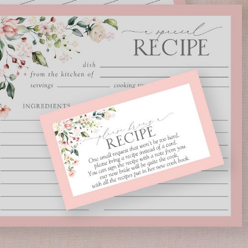 Elegant Pink Floral Please Bring A Recipe Enclosure Card