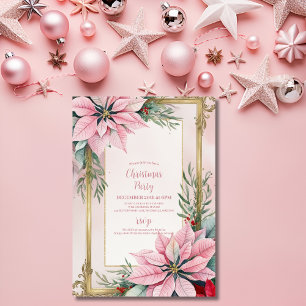 Elegant Pink Floral Poinsettia Christmas Party Inv Invitation