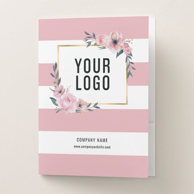 Elegant Pink Floral Professional Business Pocket Folder (Front)