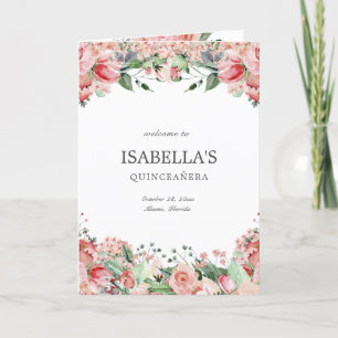 Elegant Pink Floral Quince Princess Padrinos Event Program