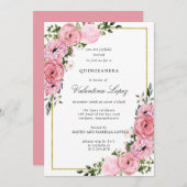 Elegant Pink Floral Quinceanera  Invitation (Front/Back)